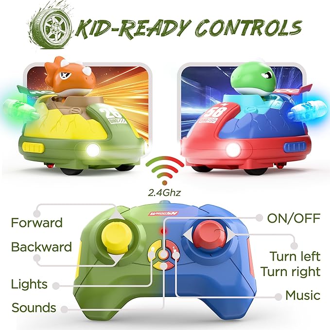 iPlay, iLearn Kids Dinosaur Remote Control Car Toys Set, Dino RC Race Vehicles Playset, Electronic Bump Pop Game, Cool Indoor Outdoor Birthday Gift 3 4 5 6 7 8-12 Years Old Toddlers Boys Children Teen