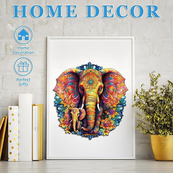 Wooden Puzzles for Adults, Mandala Elephant (L-280pcs) Wooden Jigsaw Puzzles Kids, 12.2 * 11.8in Unique Shaped Animal Wood Puzzles Adults, Xmas Christmas Puzzles Birthday Gift Family Game