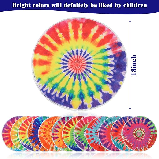 HiiARug Rainbow Carpet Circles for Classroom Sitting 12pcs Rainbow Crazy Carpet Circle Seats Colorful Children's Area Rug for Kids Playroom Daycare Preshool Room Decor 18"x18"