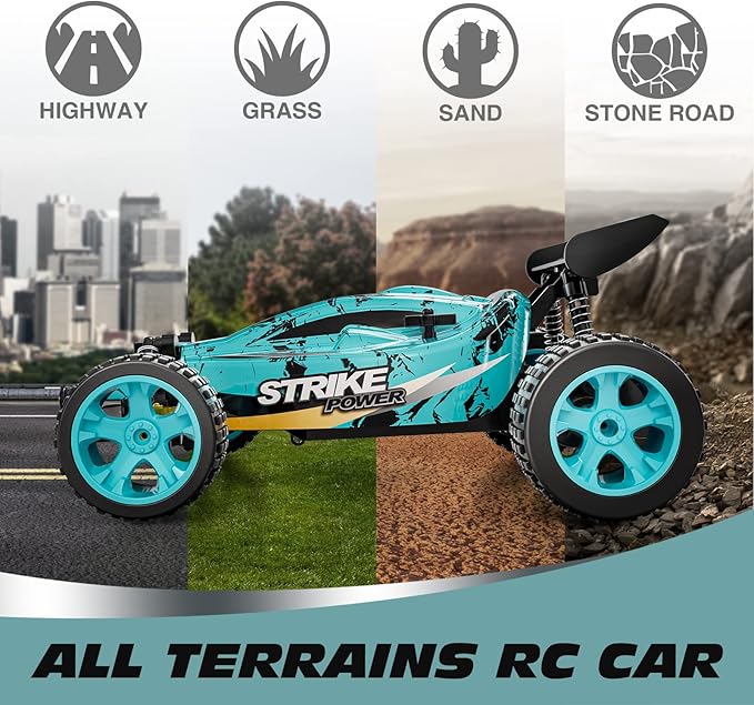 Tecnock RC Cars Remote Control Car for Kids, 1:18 Scale 20 KM/H 2WD Offroad Buggy, 2.4GHz RC Racing Car with USB-C Easy Charging & 50 Mins Playtime, Toys Gifts for Boys & Girls