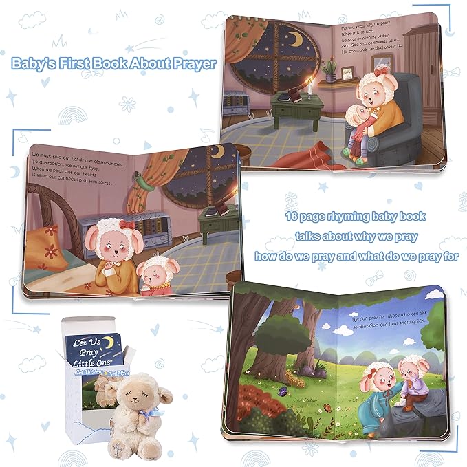 Baptism Gifts for Boys, Great Christening, Dedication and Baptism Gift Set for Boys and Newborn Baby, Includes 7" Praying Lamb Plush Toy and Let Us Pray Baby Book in Keepsake Gift Box