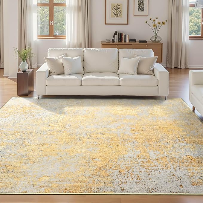 Living Room Rug 5'x7' Area Rug Washable Boho Carpet Non Slip Abstract Vintage Indoor Large Rugs for Bedroom, Classroom, College Dorm, Farmhouse, Dining Room, Kids Playroom (Orange, Silver & Gray)