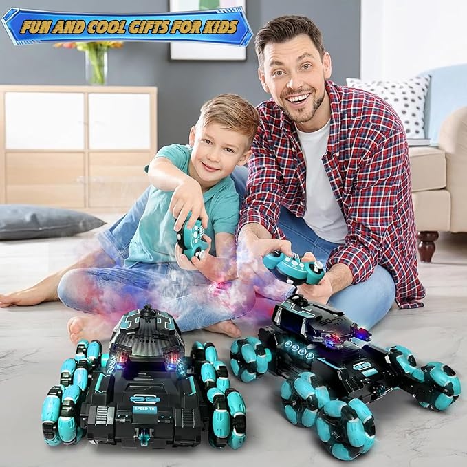 Gesture Sensing Remote Control Car Toys - Drift Hand Controlled RC Stunt Car for Kids, Birthday Gifts for Boys, with Spray Lights Music Double Sided Flip 360° Rotate Off-Road Cars