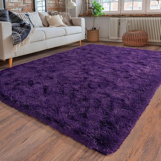 Super Fluffy Rug for Bedroom, 4x6 Feet, Modern Shag Purple Area Rugs, Soft and Cozy Plush Carpet for Kids,Girls Boys and Teens Decorations for Living Room Dorm Nursery Classroom, Purple