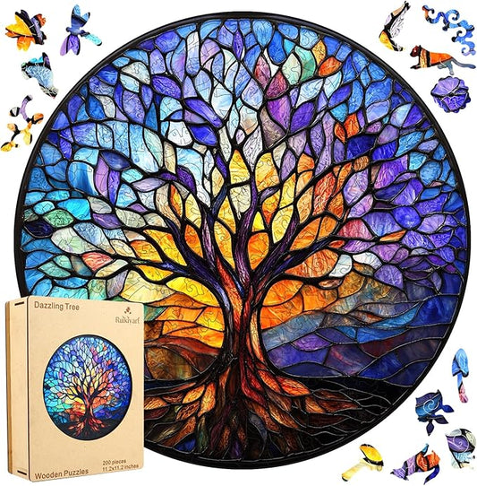Tree of Life Puzzles for Adults,200 Pieces Wooden Jigsaw Puzzles,Unique Shape Puzzles for Adults and Kids,Extra Thick 5MM,Family Game, Birthday Gifts,11.2x11.2 Inches