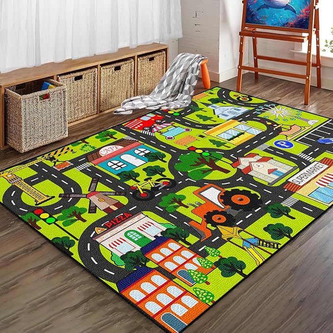 Kids Carpet Playmat Rug - Car Rugs for Kids 3x5 Feet, Educational Play Rug Town Traffic Road Map Rugs City Life Car Mat for Kids Bedroom Classroom Nursery Room