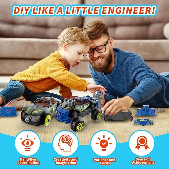 Pup Go 3-in-1 Take Apart Car for Boys with Electric Drill, 43Pcs Construction Toy Truck, Build Your Own Car with Play Tools, Ideal STEM Present for Kids Children Ages 3 4 5 6 7 Year Black