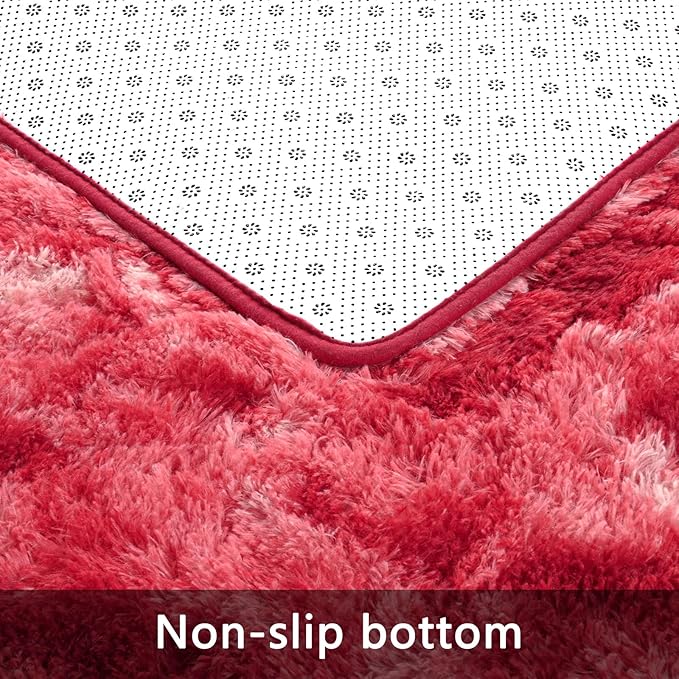Pettop Large Shag Area Rug, 6x9 Tie-Dyed Plush Fuzzy Rugs for Living Room, Ultra Soft Shaggy Rugs for Bedroom, Non-Slip and Washable Indoor Carpet for Girls Kids Room Home Decor, Burgundy Red