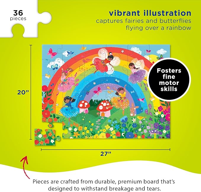Crocodile Creek 36-Piece Jigsaw Floor Puzzle - Fun Floor Puzzles for Kids Ages 3-5 - Heavy-Duty Shaped Box for Storage - Over The Rainbow - 27" W x 20" H Finished