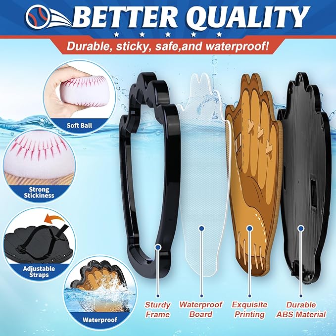 4 Pack Catch Ball Games Set for Kids, Baseball Training Toys with Gloves and Sticky Balls for Ages 3-12 Years Old, Outdoor Beach Pool Toys for Kids, Ideal Birthday Easter Gifts for Toddlers Boys Girls