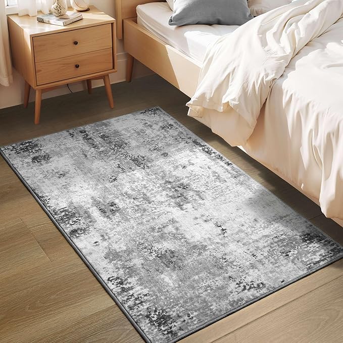 Entrance Rugs Indoor 2x3 Grey Entry Rug Washable Abstract Small Area Rug Non-Slip Low Pile Throw Rugs for Entryway, Kitchen Floor, Front Door Indoor Door Mat, Bathroom, Bedroom Bedside