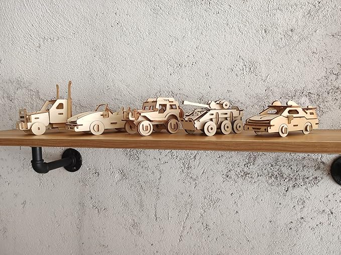 3D Wooden Puzzle - 6 Piece Set Wooden Car Brain Teaser Puzzle - DIY Assembly Car Building Model Kits - Wood STEM Toys Gifts for Kids and Adults Teens Boys Girls