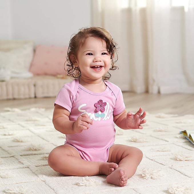 Gerber Baby Girls' 5-Pack Short Sleeve Variety Onesies Bodysuits