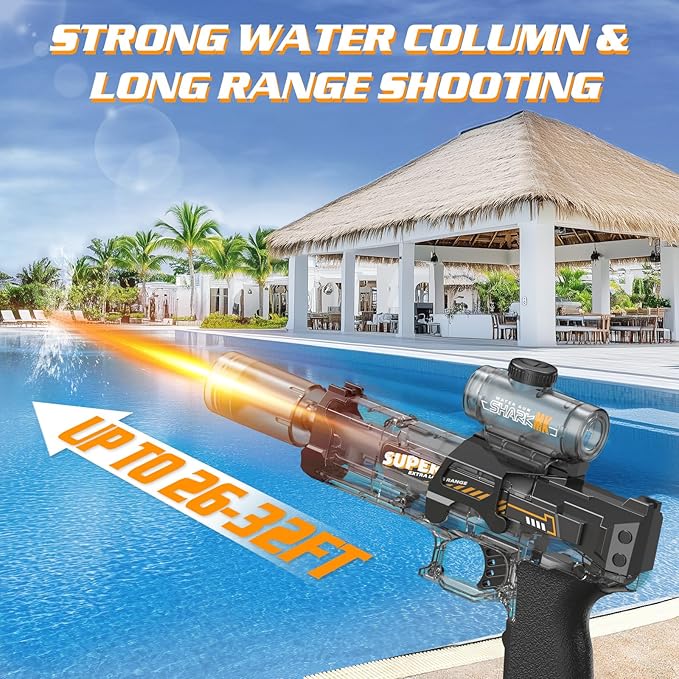 2 Pack Electric Water Guns,Auto Squirt Gun Blaster with Muzzle Light,Water Gun Long Range 23-32 FT,Outdoor Party Shooting Game Toy with 4 Batteries,Ideal Summer Soaker Gun Gift for Kids & Adults.