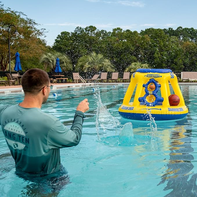 Wave Runner Inflatable Pool Basketball Hoop Set, Poolside Floating Basketball Game with Ball, Water Play and Trick Shots, GAINT Pool Toys and Floats for Swimming Pool Fun