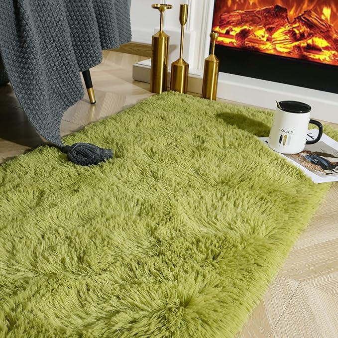 Ompaa Fluffy Runner Rugs, 2x6 Feet Grass Green, Super Soft Shaggy Carpet Fuzzy Long Fur Rug for Bedroom Living Room Dorm, Plush Kids Playroom Baby Girls Nursery Decor Mats