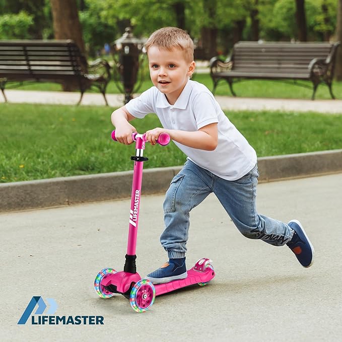 Kids Scooter – Children and Toddler 3 Wheel Kick Scooter – LED Wheel Lights Illuminate When Rolling– Adjustable Handlebar – Indoor and Outdoor
