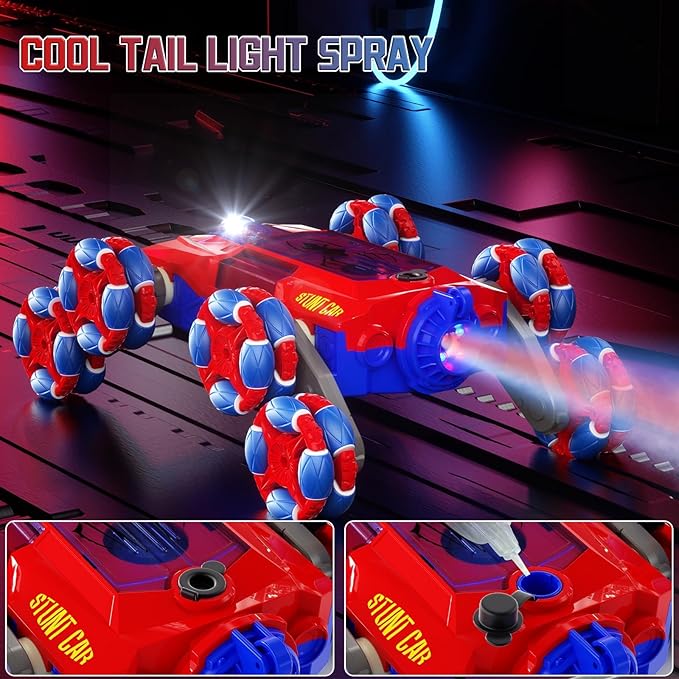 28C 8WD Gesture Sensing RC Stunt Car, 2.4Ghz Hand Remote Control Toy for Boys Age 8-13, Spider with Light & Sound, Rotation Remote Control Car for Christmas & Birthday Gifts