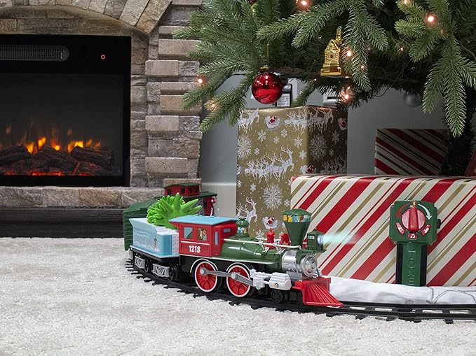 Lionel Battery-Operated Elf Toy Train Set with Locomotive, Train Cars, Track & Remote with Authentic Train Sounds, & Lights for Kids 4+