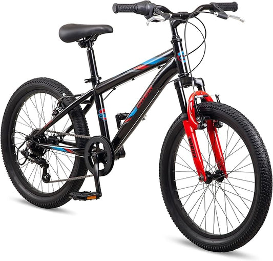 Cavern Mountain Bike for Youth or Adult Boys Girls, 7 or 21-Speed Twist Shifter Options, 20/24/26-Inch Wheels, 11 to 17.5-Inch Steel Frame, Front Suspension, Kickstand Included