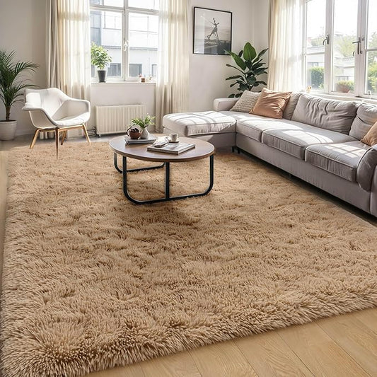 5x8 Fluffy Soft Beige Rug for Living Room Bedroom, Large Area Rugs Super Soft Shaggy Carpet for Classroom Kids Babys Playroom Toddler Nursery Dorm Home, Modern Indoor Non Slip Rug
