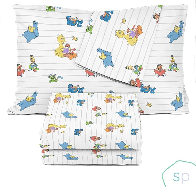 Saturday Park Sesame Street Queen Sheet Set - Elmo and Cookie 4 Piece 100% Organic Cotton Sheets with Pillow Cover - GOTS & Oeko-TEX Certified
