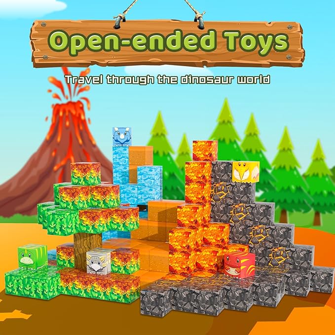 Magnetic Blocks - 120PCS Toy Build Set, Magnetic Building Blocks STEM Sensory Toys, Creative Kids Gift for 3+ Year Old Boys Girls (Dinosaur)