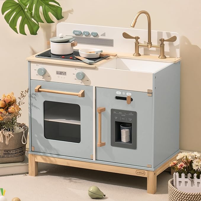 ROBUD Montessori Kids Kitchen Playset, Wooden Play Kitchen, Pretend Toddlers Kitchen Toy with Accessories, Baby Gift for Ages 3 4 5 6 7 8