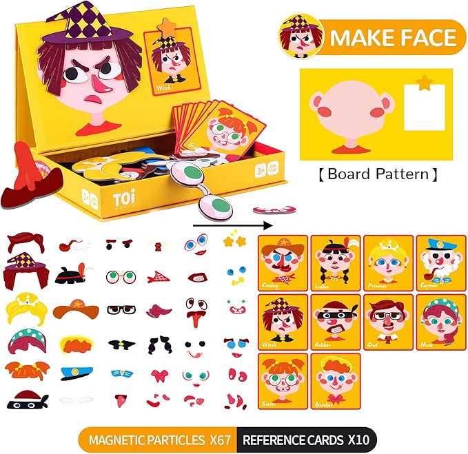 Toi Kids Magnet Toys Magnetic Jigsaw Puzzle Boxes with Game Board for Kids Ages 3-8, Preschool Tabletop Toy for Toddlers, Portable Travel Game, Make Face