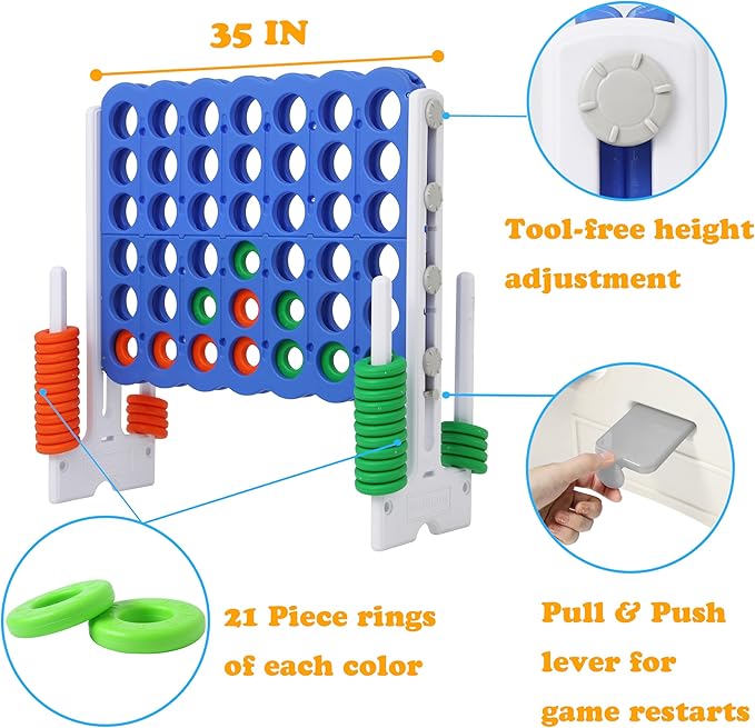 SDADI Jumbo 4 in a Row Game, 4-to-Score Giant Game Set with Adjustable Height (2.5-3.5 FT) for Kids & Adults, Indoor/Outdoor Connect Game with Quick-Release Slider, Perfect for Family and Party Games