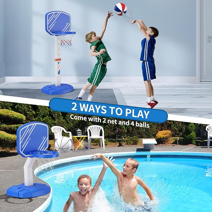 Pool Basketball Game, Toddler Hoop with Adjustable Height, Summer Water Games for Kids and Adults