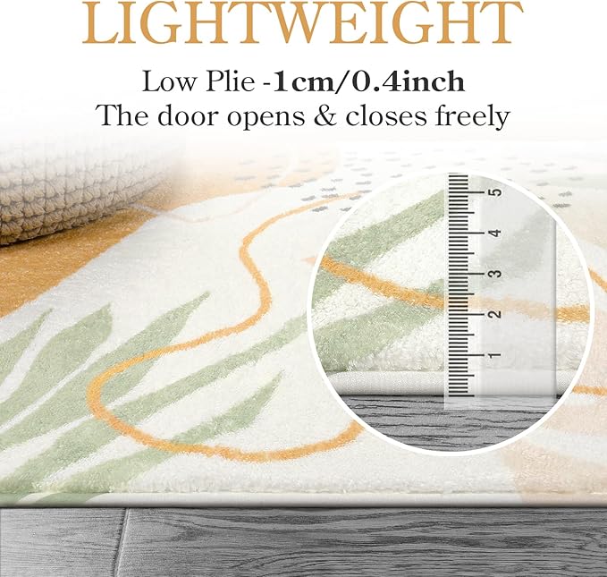 Lahome Boho Round Area Rug 4Ft - Washable Non-Slip Kitchen Rug, Bedroom Carpet, Ultra-Thin Soft Cute Nursery Kids Room Rug, Botanical Print for Dorm Bathroom Classroom Entryway