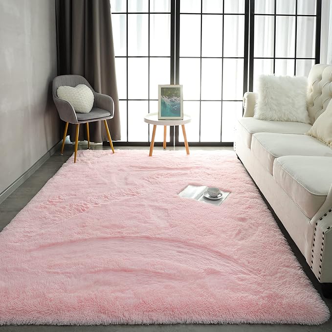 Pettop Fluffy Pink Area Rug for Bedroom Living Room, 3x5 Feet Soft Plush Fuzzy Rugs for Girls Kids Boys, Non-Slip and Washable Rug for Nursery Classroom, Carpet for Rooms Decor