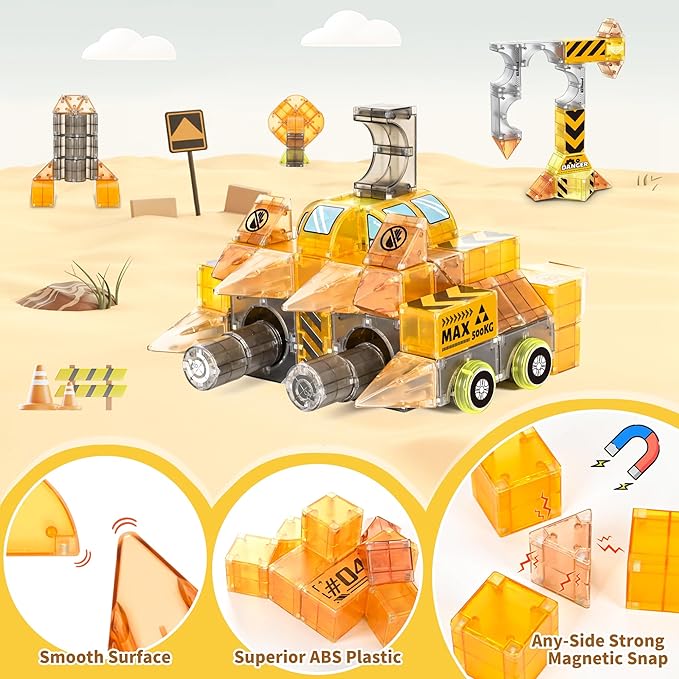 cossy Magnetic Blocks, 3D Magnetic Building Blocks, Multi Shape Magnet Toys with Cars Set, STEM Toys, Educational, Preschool Montessori Sensory for Boys and Girls