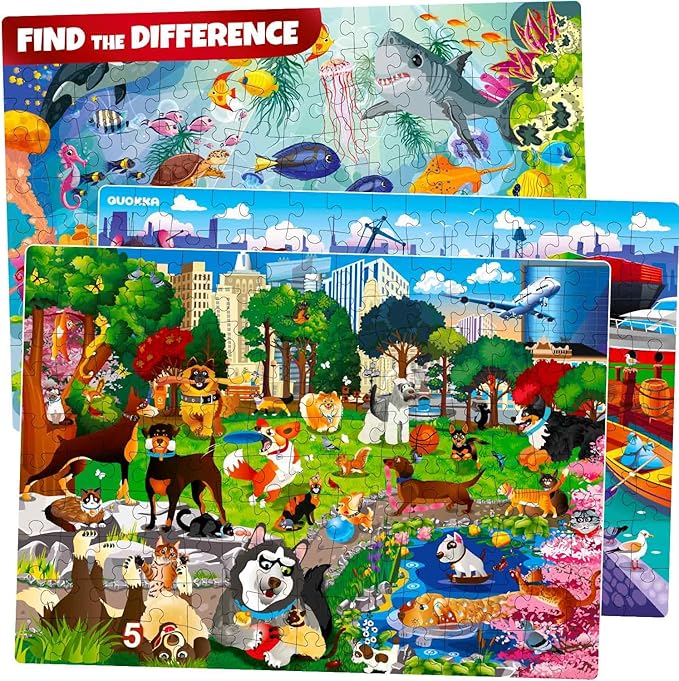 QUOKKA Floor Puzzles for Kids Ages 8-10 – 3X150 Piece Puzzles for Kids Ages 4-6 – Search & Find Ocean Animal Kid Activities Included for 5-8 Year Old – Toddler Learning Toy Game Gift for Boys & Girls