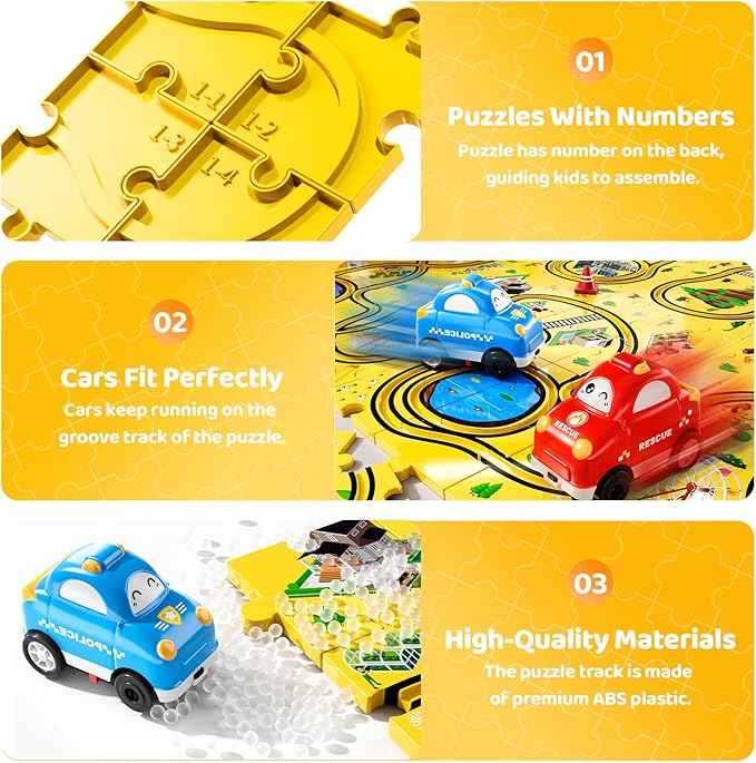 48 PCS Puzzle City Racer Car Track Set Toys for Kids Boys, Toys Gifts for 3 4 5 Year Old Boys, Puzzle Racer Kids Car Track Set Ages 3-5 4-6, Ideal 3 4 5 Year Old Boys Birthday Gifts