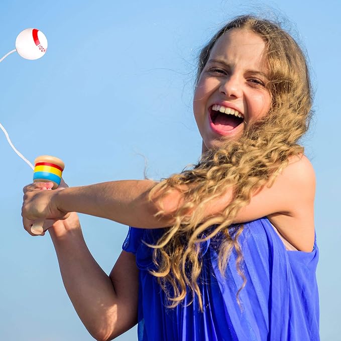 8 Packs Wooden Catch Ball Game Ball Catching Cup Vintage Catch Game for Kids Hand Eye Coordination Educational Game, White and Red