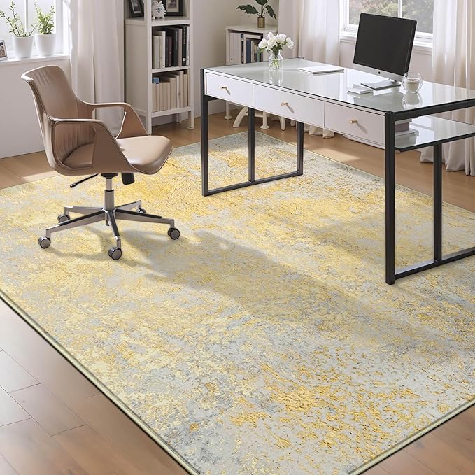 Living Room Rug 5'x7' Area Rug Washable Boho Carpet Non Slip Abstract Vintage Indoor Large Rugs for Bedroom, Classroom, College Dorm, Farmhouse, Dining Room, Kids Playroom (Orange, Silver & Gray)