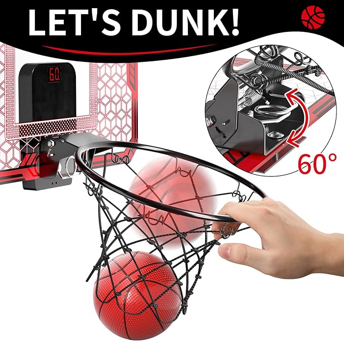 Indoor Basketball Hoop for Kids Boys, Mini Basketball Hoop Indoor Sets Toys with RC 7-Color LED Light, 4 Balls & Scoreboard, Birthday Toys Gifts for 3 4 5 6 7 8 9 10 11 12+ Year Old Boys