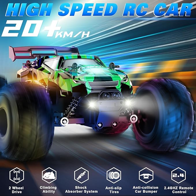 Remote Control Car, RC Cars Toys for Boys 5-7, Off Road Kids Toys for Girls, 2.4Ghz 20 KM/H Monster Truck Toys Cars Gifts for 6 Year Old Girl, RC Truck with Car Body Lights & Headlights