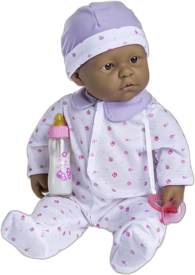 JC Toys - La Baby - Hispanic 20-inch Large Soft Body Baby Doll - Washable - Removable Purple Outfit with Hat and Pacifier - For Children 2 Years and up