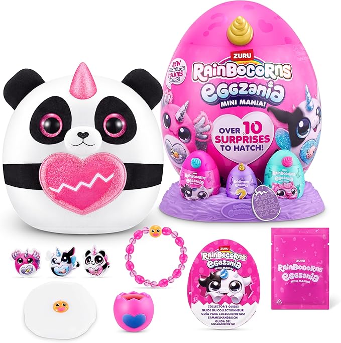 Rainbocorns Eggzania Mini Mania Panda Plush Surprise Unboxing with Animal Soft Toy, Idea for Girls with Imaginary Play by ZURU