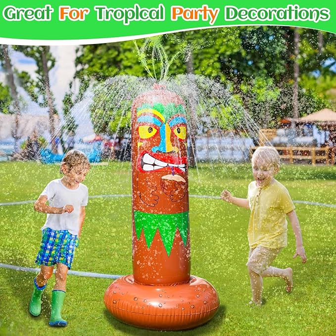 5 Ft Inflatable Sprinkler for Kids, Inflatable Tiki Totem Water Sprinkler Spray Toy Fun Gifts for Adults Outdoor Yard Hawaiian Luau Party Decoration Supplies, Tiki Sprinkler Summer Pool Water Toys