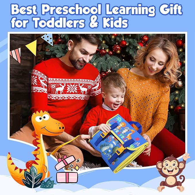 Blue Montessori Busy Board Book for Toddlers 1-3, Montessori Toys for 1-3 Year Old Boy Birthday Gift, Educational Quiet Activity Books for Toddlers, Airplane Car Travel Toys for Ages 1-3 2-4
