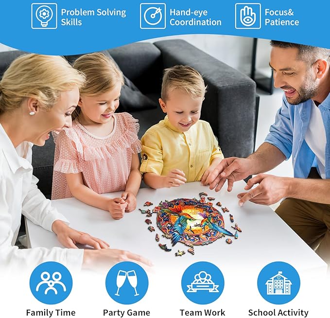 Wooden Jigsaw Puzzles, Mandala Hummingbirds (300pcs-L-13.8 * 13.8in) Wooden Puzzles for Adults Kids, Unique Shape Animal Wood Puzzles Adults Birthday Gifts