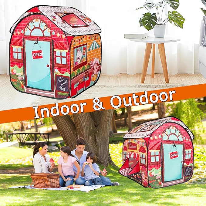 Kids Pop Up Fast Food Restaurant Play Tent, Playhouse Indoor Outdoor Folding Portable Play Tent for Kids Boys and Girls