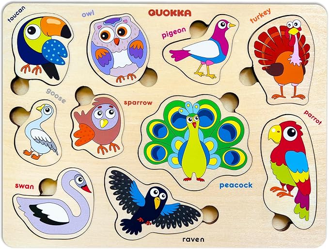 QUOKKA Wooden Puzzles for Toddlers Ages 1-3-5 – Animal Peg Puzzles for Kids 2-4 Years Old – Set of 3 Wood Learning Travel Toys for Children – Gift Educational Game for Boys and Girls