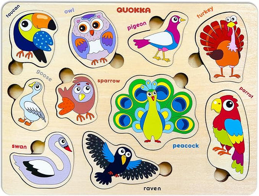 QUOKKA Wooden Puzzles for Toddlers Ages 1-3-5 – Animal Peg Puzzles for Kids 2-4 Years Old – Set of 3 Wood Learning Travel Toys for Children – Gift Educational Game for Boys and Girls