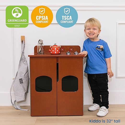 ECR4Kids Play Kitchen Stove, Wooden Playset, Dark Walnut