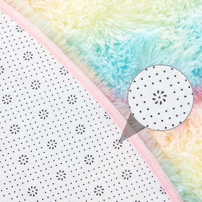 junovo Soft Round Rainbow Area Rugs for Girls Room, Fluffy Colorful Circle Rugs for Kids Bedroom, Cute Circular Rug Princess Castle Plush Shaggy Carpet for Kids Teen Baby Room Nursery Home Decor, 5ft